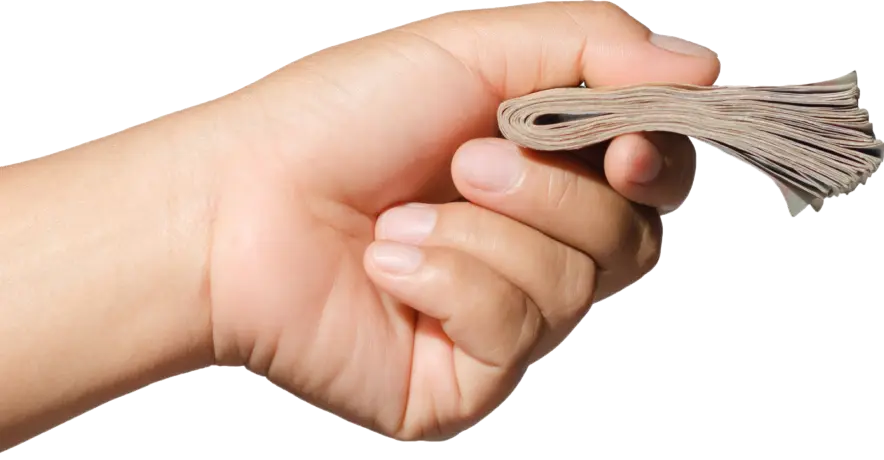 Hand on the left side giving 25$.